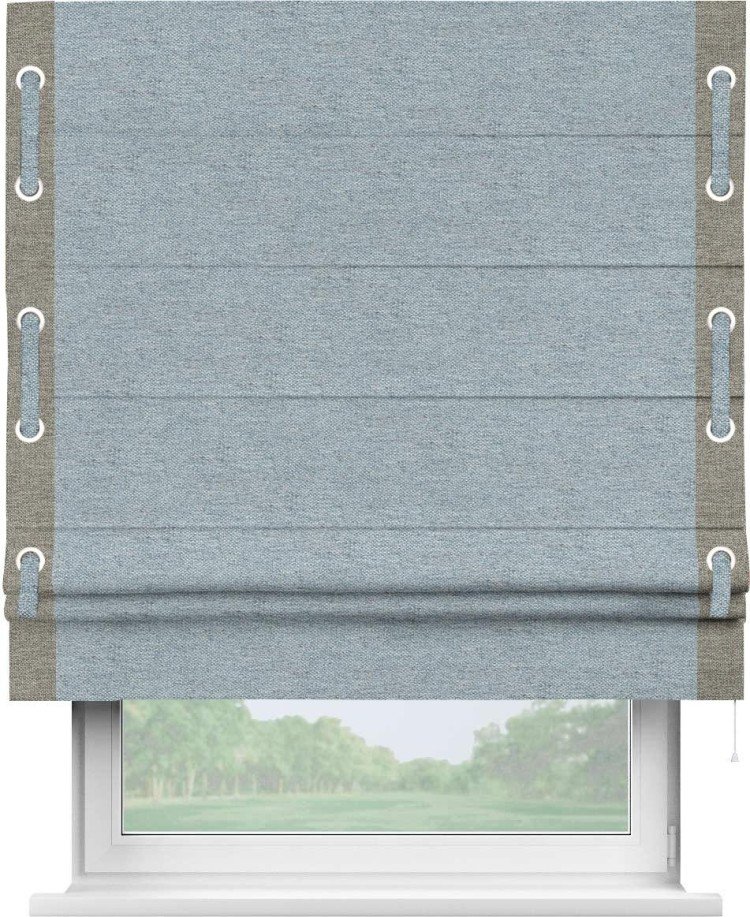 Римская штора «Кортин» с кантом Стрим Дуо (люверсы с пояском), для проема, ткань стиф димаут светло-серый