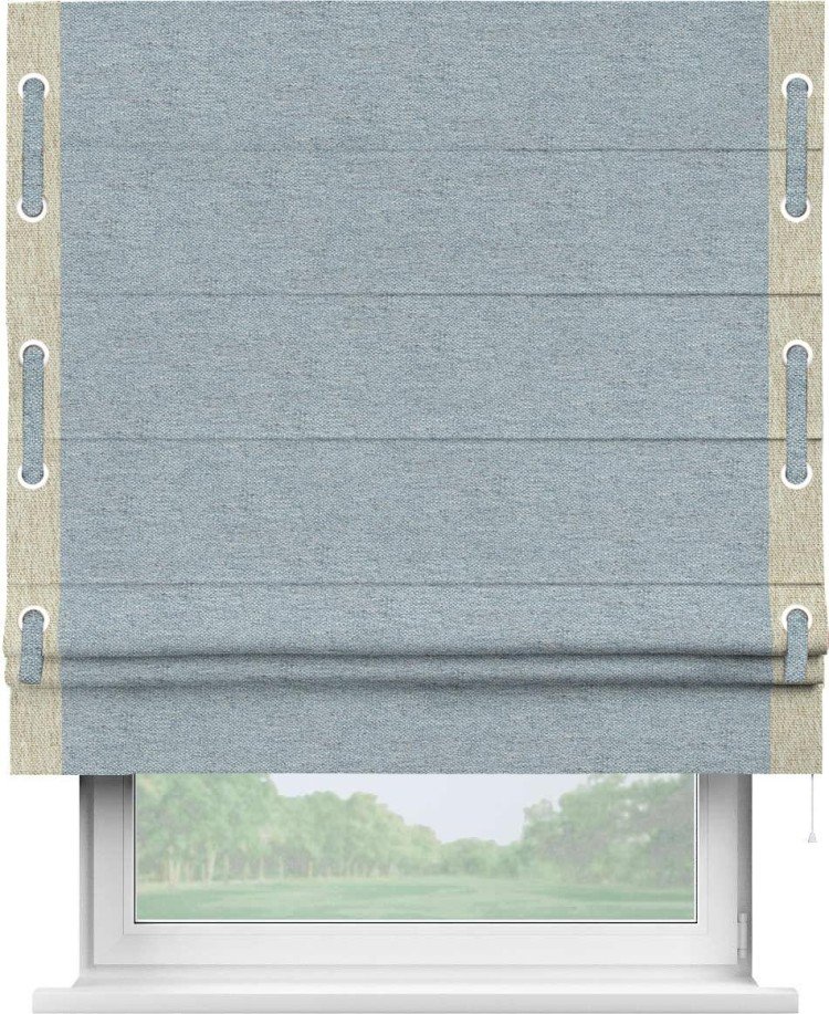 Римская штора «Кортин» с кантом Стрим Дуо (люверсы с пояском), для проема, ткань стиф димаут светло-серый