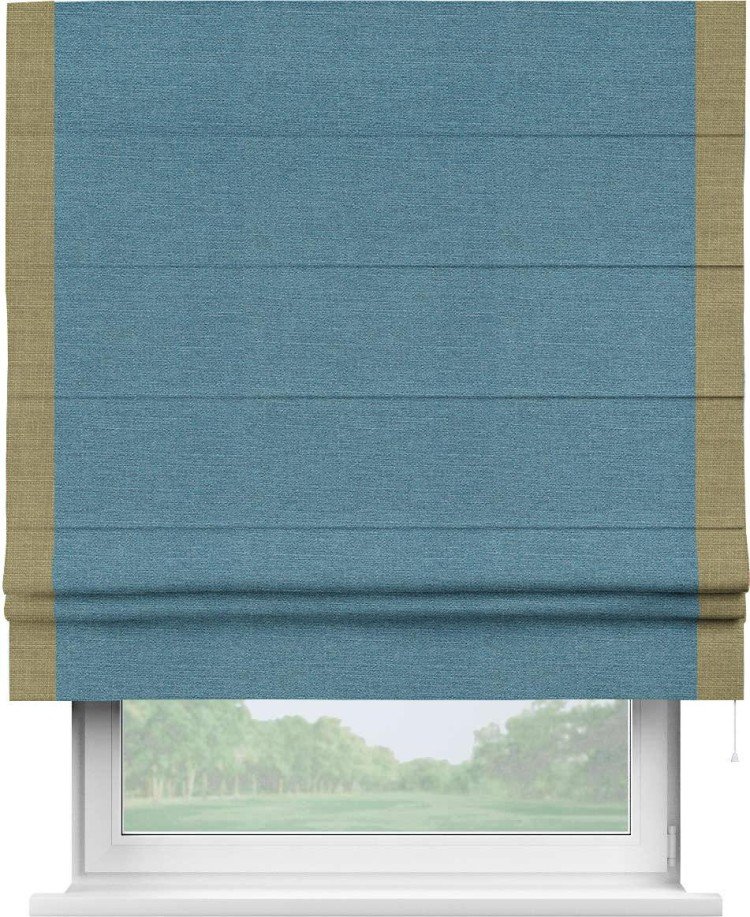 Римская штора «Кортин» с кантом Стрим Дуо, для проема, ткань лён голубой