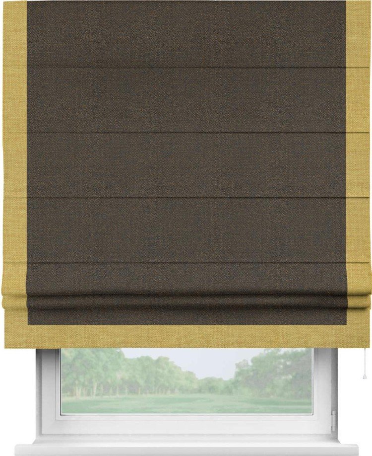 Римская штора «Кортин» с кантом Виктория, для проема, ткань лён темно-коричневый