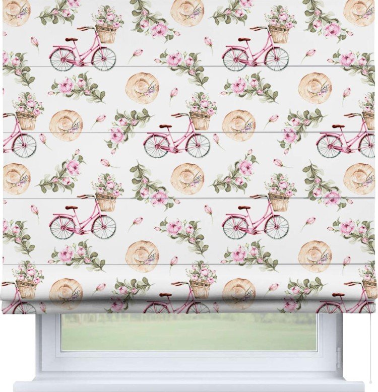 Римская штора «Кортин» для проема «Розовый велосипед»