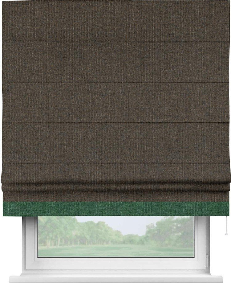 Римская штора «Кортин» с кантом Джестер, для проема, ткань лён темно-коричневый