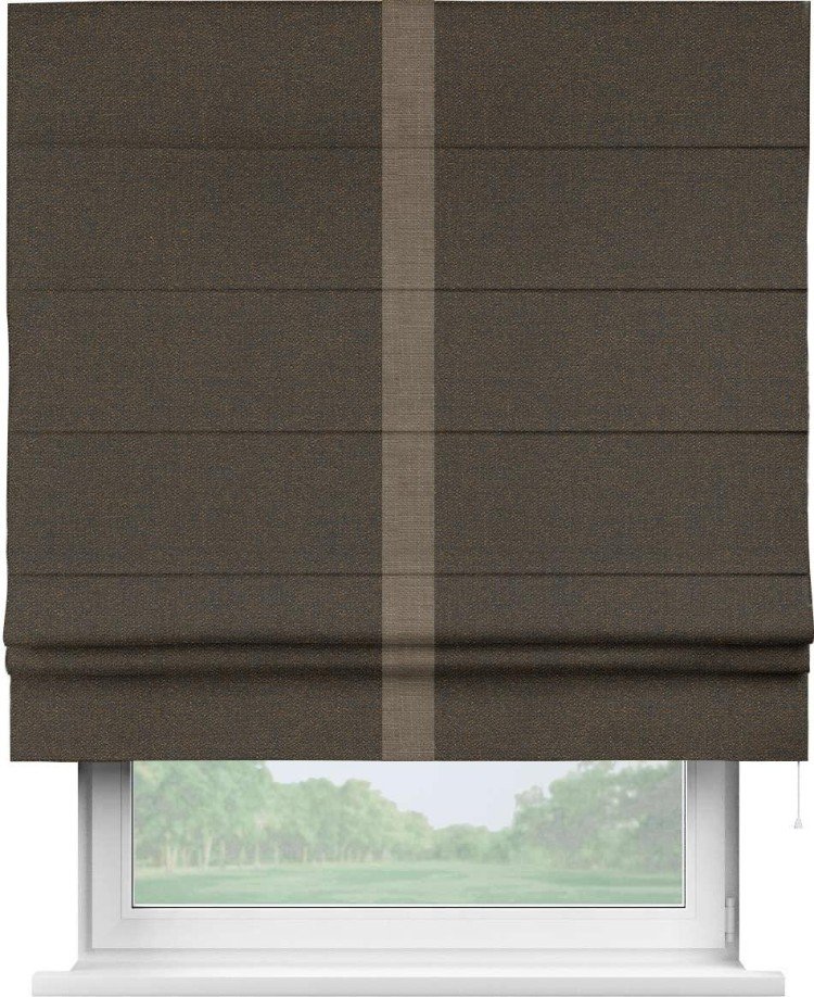 Римская штора «Кортин» с кантом Хайвэй, для проема, ткань лён темно-коричневый